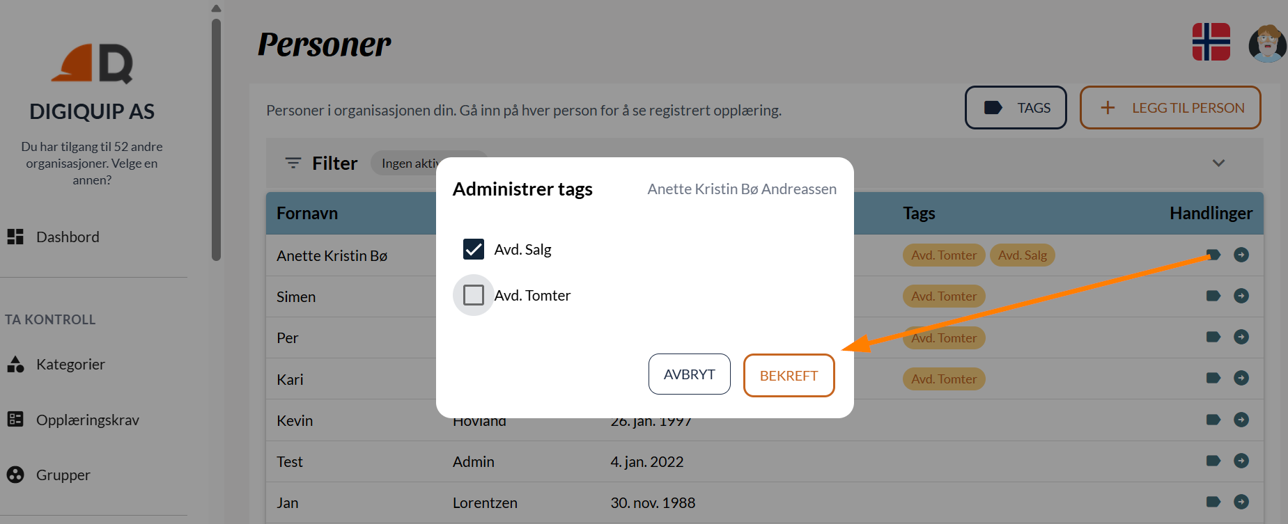Hurtigadministrerer tags
